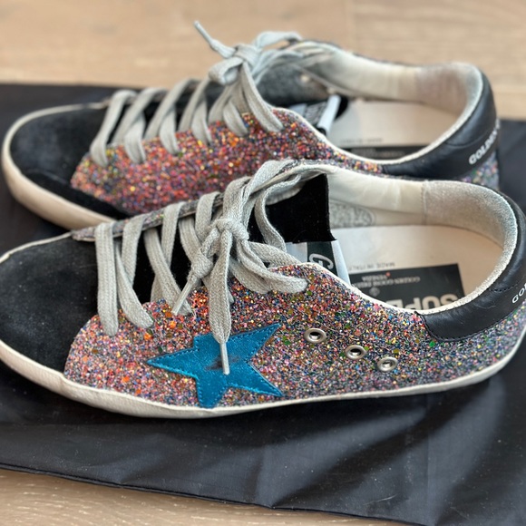 Golden Goose Superstar Sneaker Multi Glitter Metallic Turquoise Blue Star 37 - Picture 7 of 16